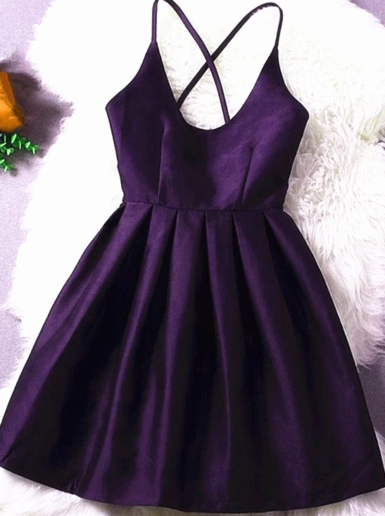 Beautiful Dark Purple Satin Short Homecoming Dress, Cute Party Dress   cg10385