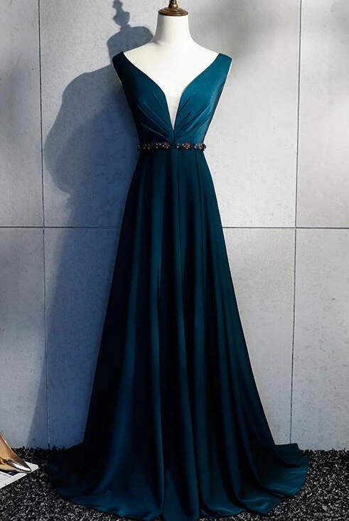 Beautiful Long V Back Evening Gown, Charming Green Party Dress prom dress    cg10388