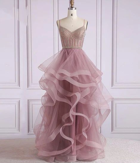 A line tulle beads long prom dress formal dress   cg10495