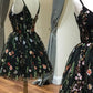 Cute Straps Black Embroidery Floral Short Homecoming Dress cg105