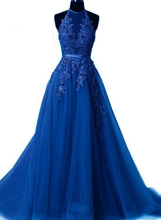 Modest Royal Blue Prom Dresses, Unique Party Dresses With Lace   cg10527