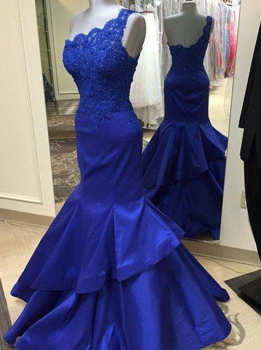 One Shoulder Lace Mermaid A-Line Prom Dresses    cg10538