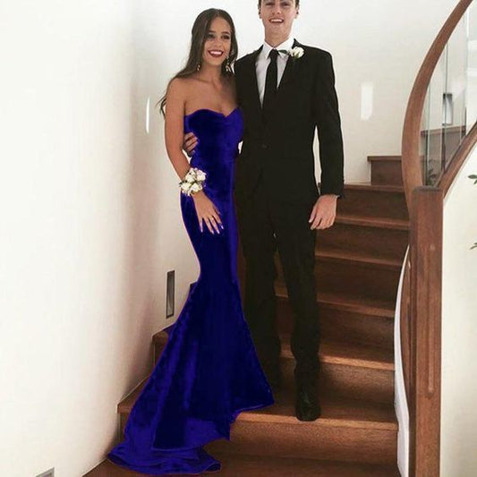 Stunning backless Sweetheart Velvet Evening Dresses Mermaid Long Formal prom Gowns Royal Blue   cg10544