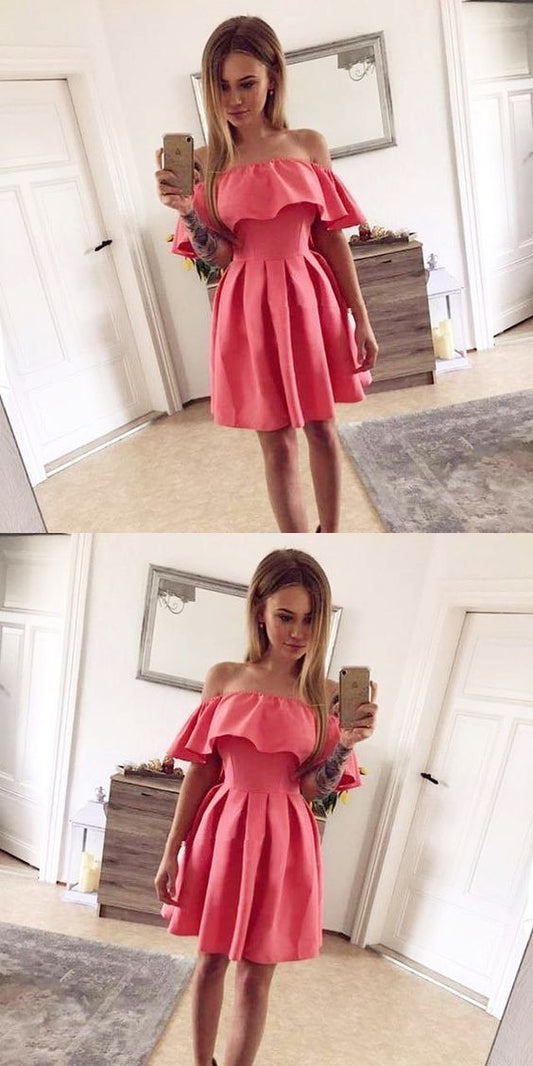 A-Line Off The Shoulder Pink Pleated Homecoming Dress   cg10562