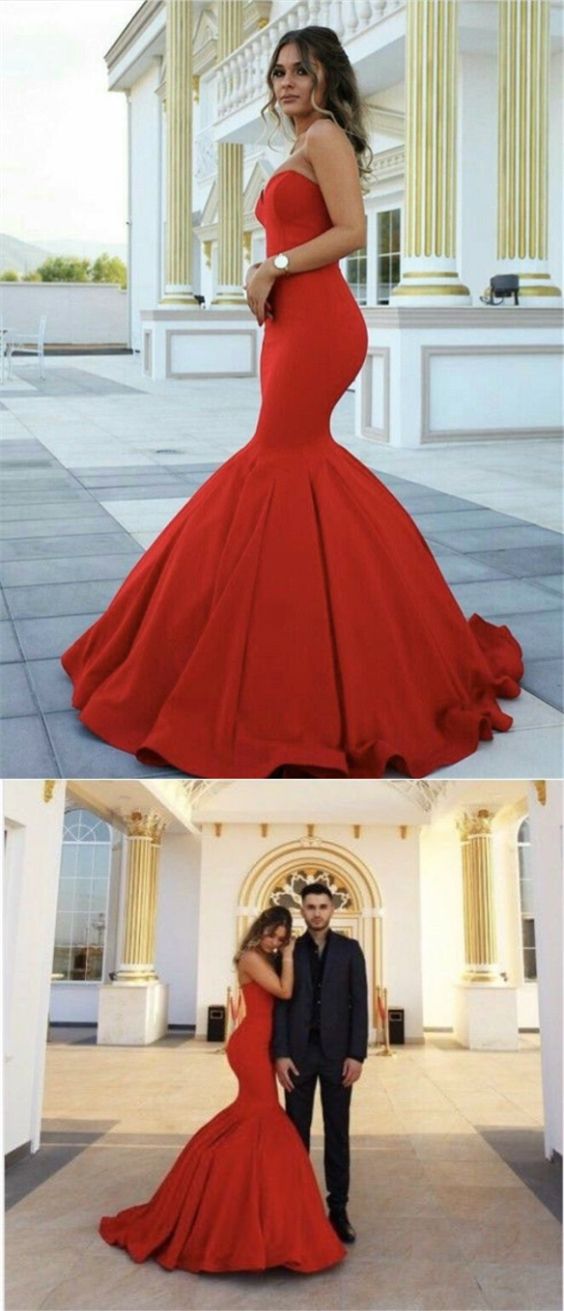 elegant sweetheart red mermaid prom dress, bodycon mermaid party dress with sweep train   cg10579