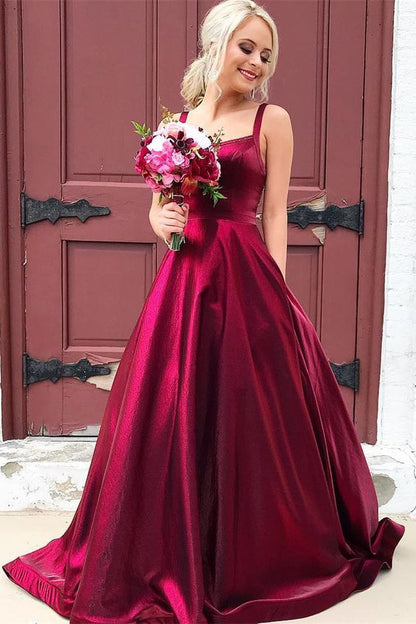 A-line Straps Wine Red Long Prom Dress   cg10622