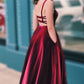 A-line Straps Wine Red Long Prom Dress   cg10622