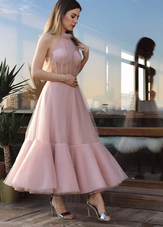Pink tulle short prom dress    cg10644