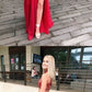 A Line Two Pieces High Neck Lace Red Prom Dresses, 2 Pieces Red Graduation Dresses, Formal Dresses cg1066