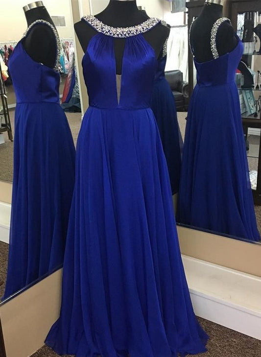 elegant royal blue prom dress with beading    cg10669