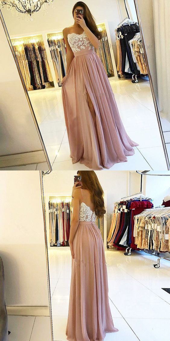 Charming A Line Sweetheart Split White and Blush Lace Long Prom Dresses, Elegant Formal Evening Party Dresses cg1068
