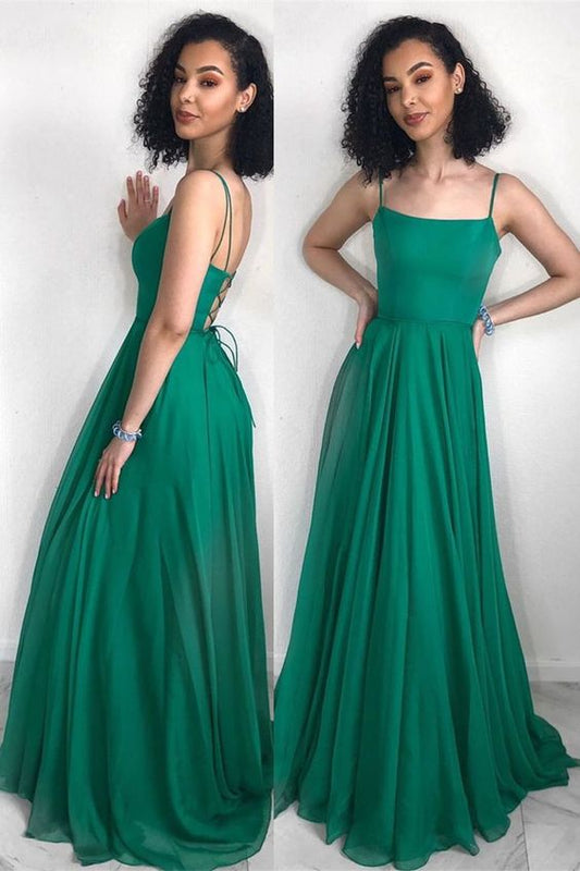 Simple Straps Green Long Formal prom Dress with Cross Back   cg10697