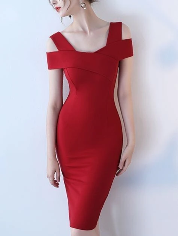 Sexy Red Satin Sheath Dress, Red Evening Dress Homecoming Dress   cg10713