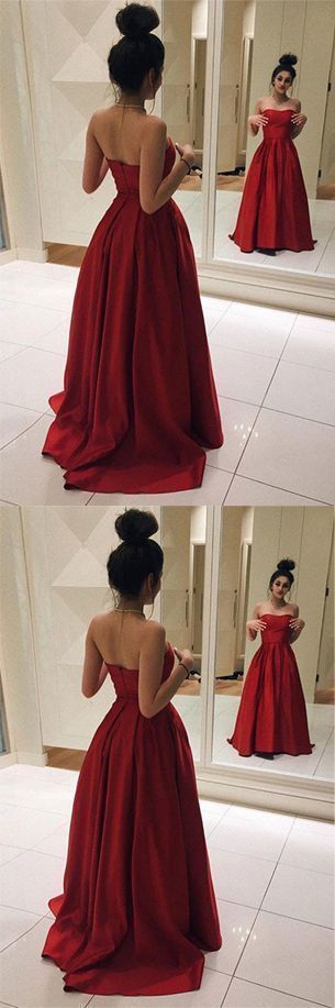 Red Prom Dress, Long Prom Dress, Elegant Prom Dress, Strapless Prom Dress, A Line Prom Gowns cg1072