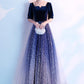 Navy Blue Shiny Tulle And Velvet Long Bridesmaid prom Dress, Wedding Party Dress   cg10754