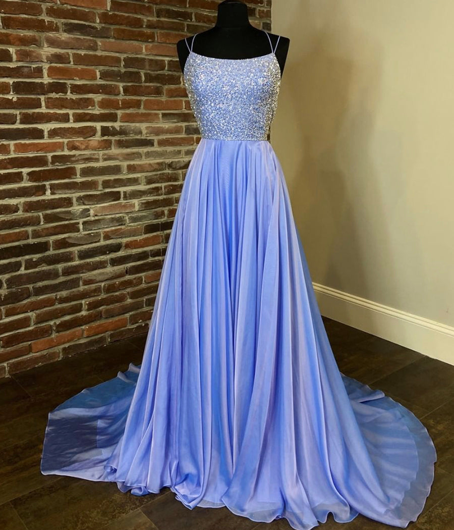 BLUE A LINE BEADS LONG PROM DRESS EVENING DRESS   cg10756