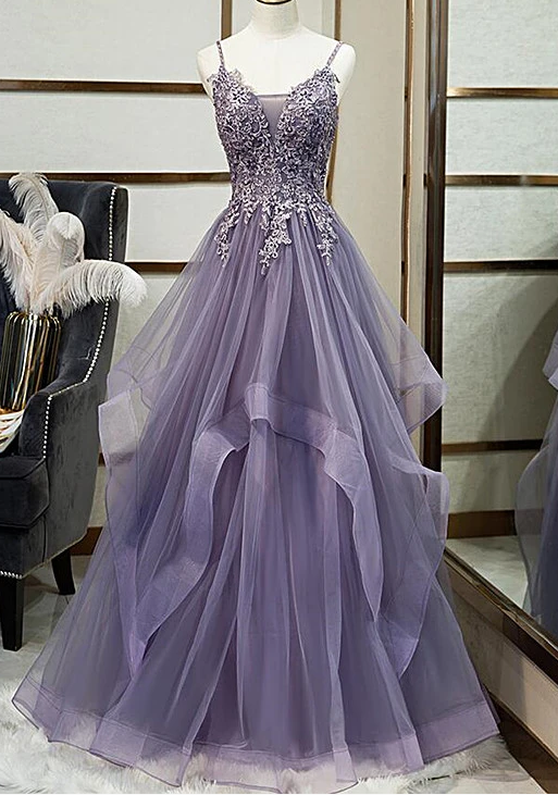 Tulle Long V-Neckline Straps Layers Prom Dress, Evening Gown Formal Dress   cg10787