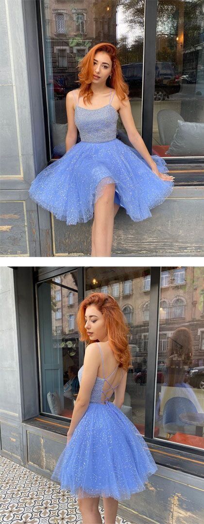 Charming Blue Open Back Short homecoming Dress, Party Gown    cg10830