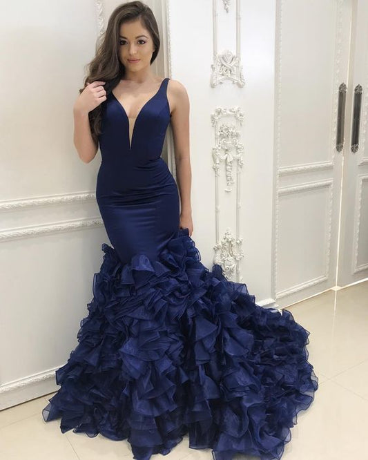 Navy Blue Mermaid Evening prom Dresses  cg10837