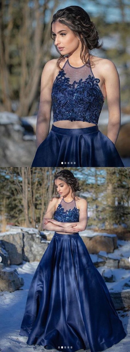 Two Pieces Dark Navy Charming Prom Dress   cg10873