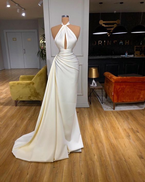 White Long Prom Dress, Sleeveless Evening Dress   cg10911