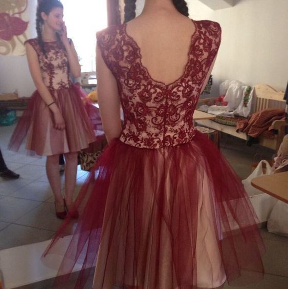 Tulle Burgundy Homecoming Dress, Elegant Short Homecoming Dresses   cg10937