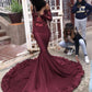 Sexy Burgundy Sequins Mermaid Prom Dresses | Cheap Long Sleeves Evening Dresses    cg10947