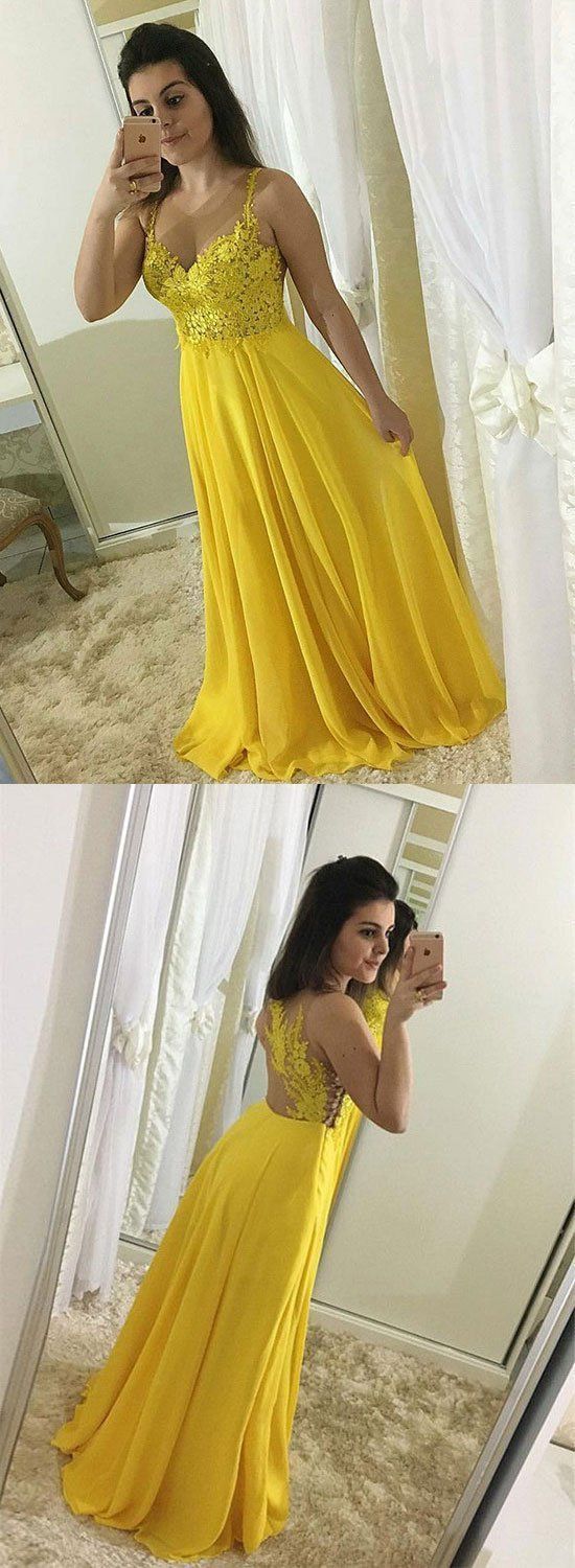 Yellow Lace Chiffon Long Prom Dress, Yellow Evening Dress   cg10978