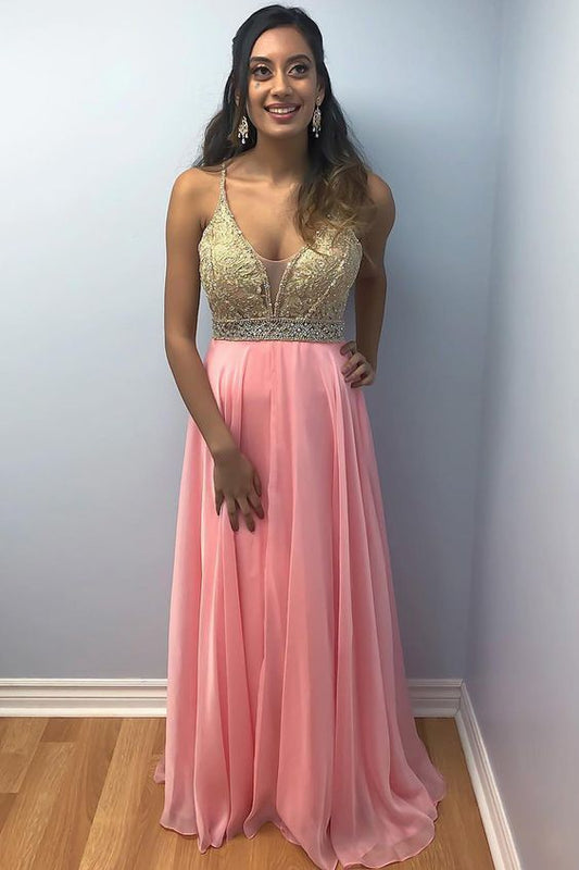 A Line Chiffon Appliques Long Prom Dress with Beading, Sexy Evening Party Dress   cg10995