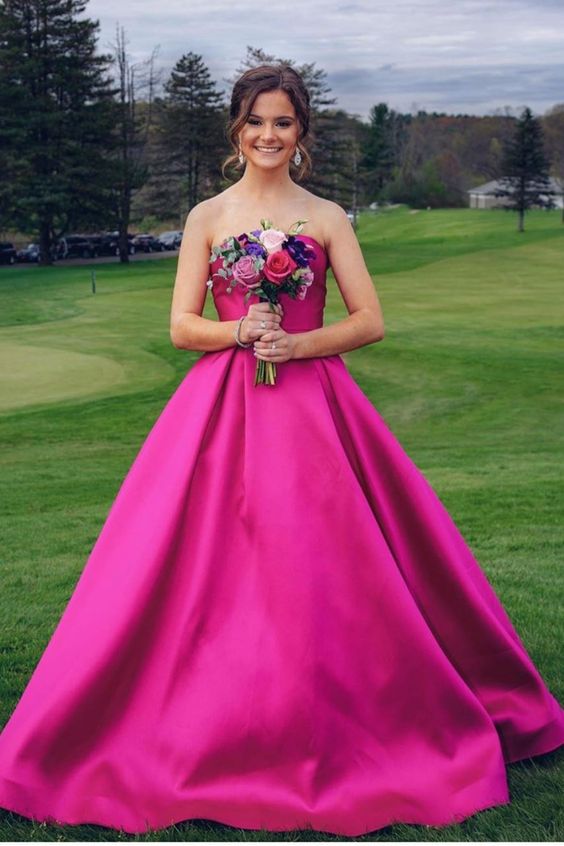 Strapless Fuchsia Ball Gown, Strapless Long Graduation Dress Ball Gown ...