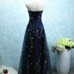 A Line Long Tulle Strapless Prom Dress With Star Sequins   cg11000