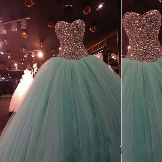 Princess Mint Green Tulle Strapless Long Prom Dress    cg11004