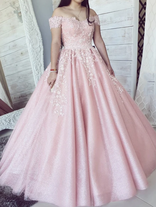 Pink tulle lace ball gown dress prom evening dress   cg11016