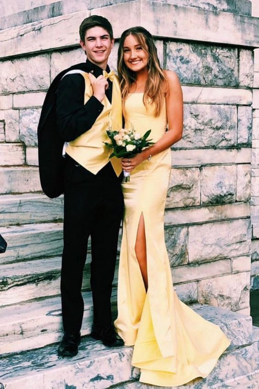 Mermaid Strapless Yellow Long Prom Dress With Split   cg11029