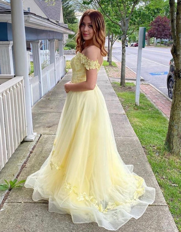 YELLOW TULLE LACE LONG BALL prom GOWN DRESS   cg11047