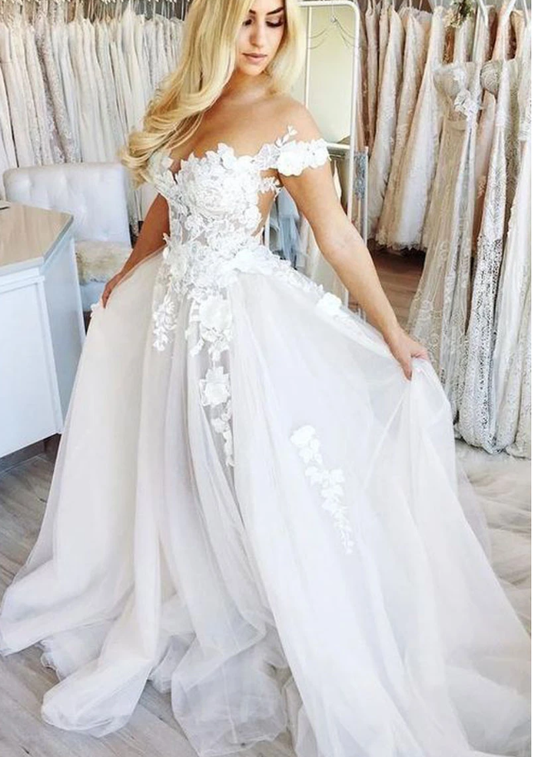 White lace tulle long prom dress, tulle lace formal dress   cg11071