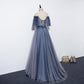 Blue Tulle Straps V-Neckline Long Formal Dress, Long Party prom Dress 2020   cg11078