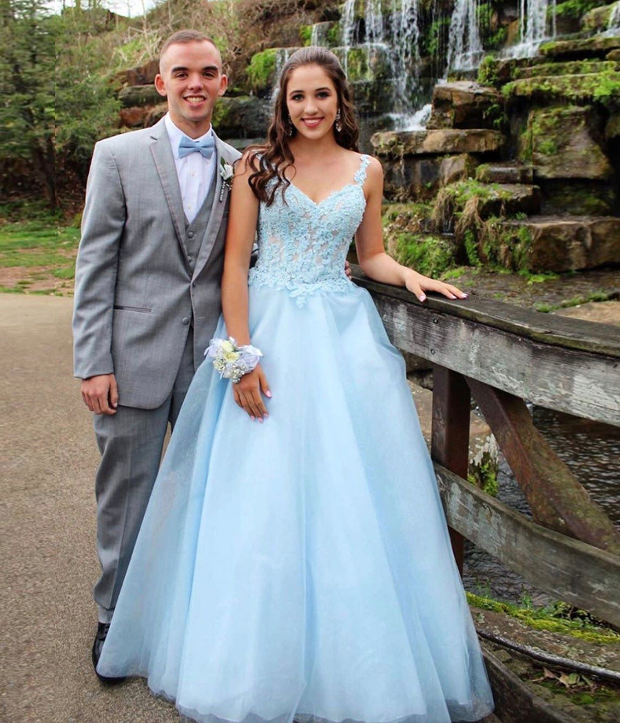 BLUE TULLE LACE LONG BALL GOWN PROM DRESS   cg11083