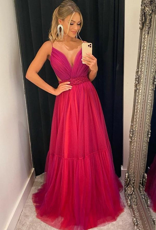 Charming Prom Dress,A-Line Prom Gown,Tulle Evening Dress,Backless Prom Gown    cg11084