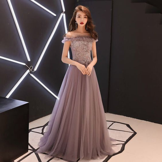 Stylish tulle lace long prom dress, evening dress   cg11094