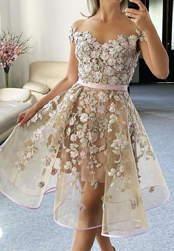 Cute tulle appliqué short dress homecoming dress   cg11097