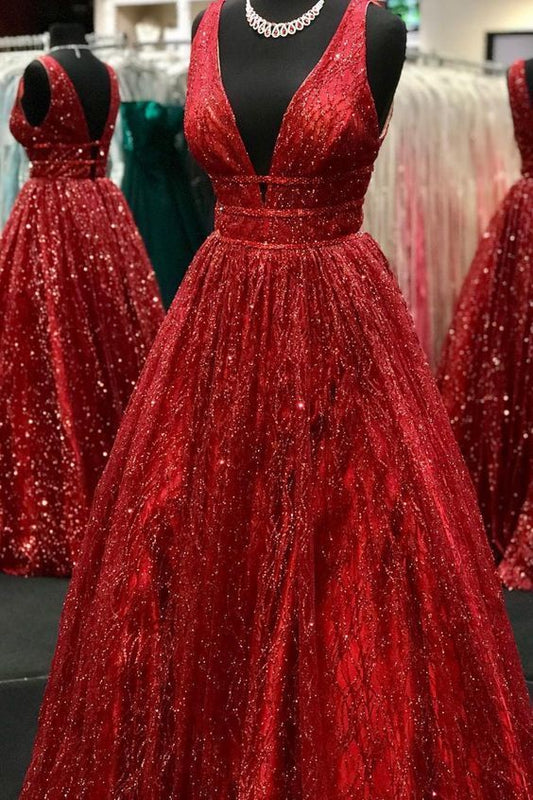 Sparkle A-line Red Long Prom Dress Party Dress   cg11101