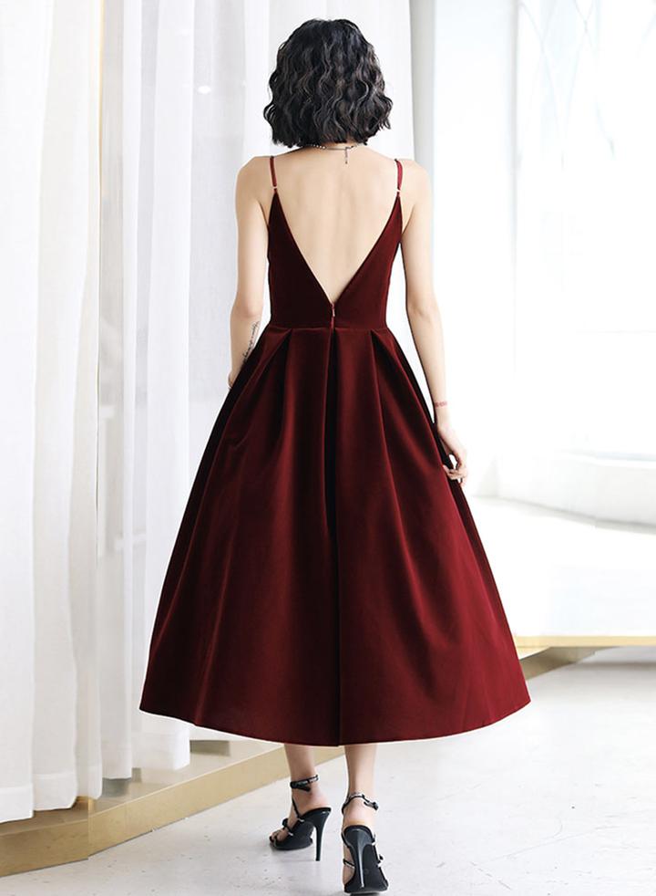 Burgundy velvet short prom dress party dress   cg11112