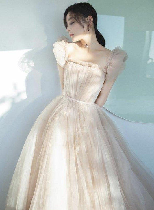 Cute champagne tulle prom dress evening dress   cg11113