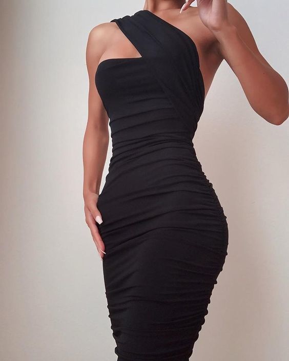 One Shoulder Sleeveless Ruched Bodycon Dress  Prom Dress   cg11128