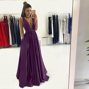 A-line V-Neck Sleeveless Zipper Prom Dresses    cg11140