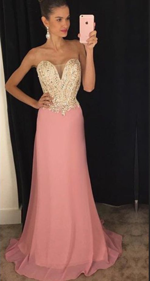 Pink Long Prom Dresses,Chiffon Prom Gowns   cg11141