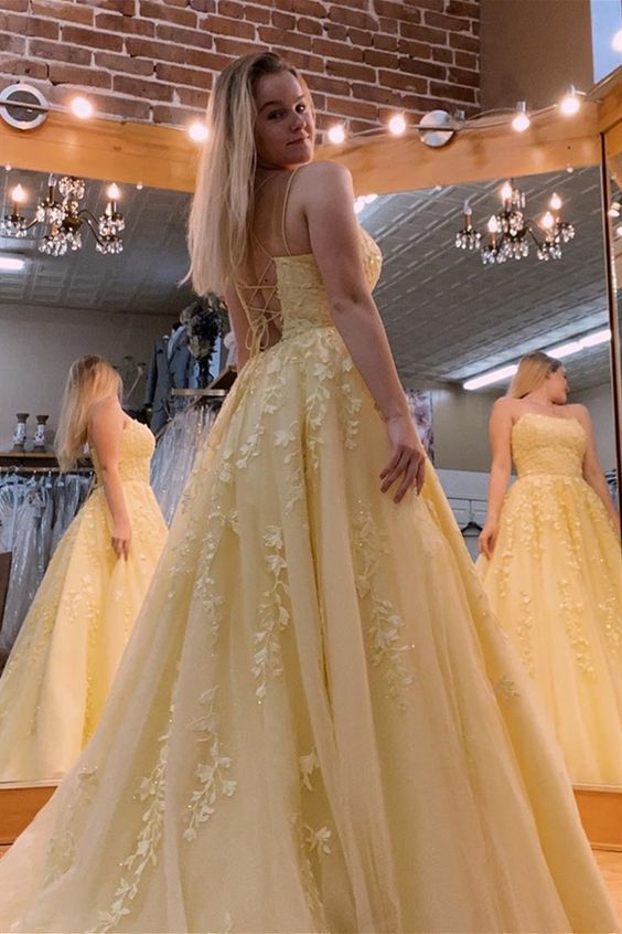 ball gown prom dresses, princess yellow prom gowns   cg11157