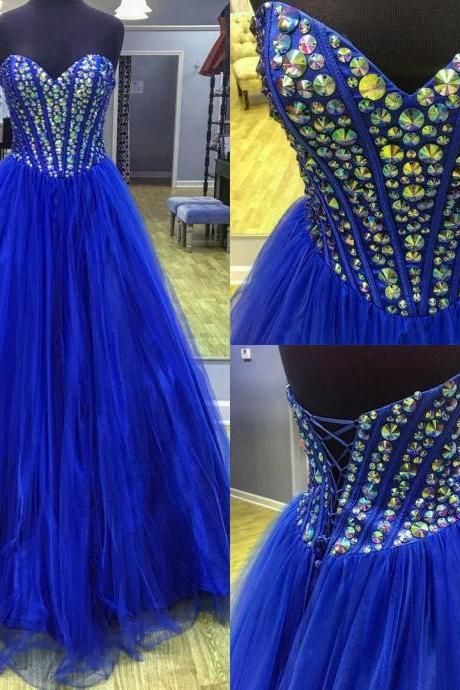 Royal Blue Ball Gowns Prom Dress Sweetheart Quinceanera Dresses,organza Prom Gowns,prom Dress   cg11189