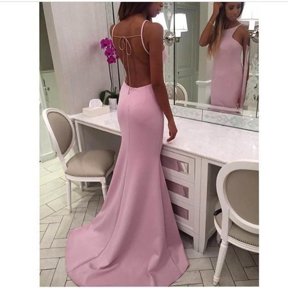 Pink Halter Backless Mermaid Prom Gowns   cg11245